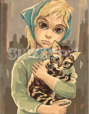 Blue Bonnet Girl with Kitten