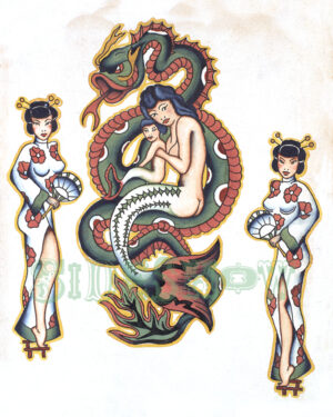 mermaid asian tattoo vintage