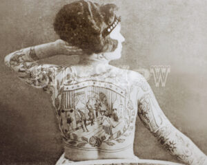 woman tattoo back circus