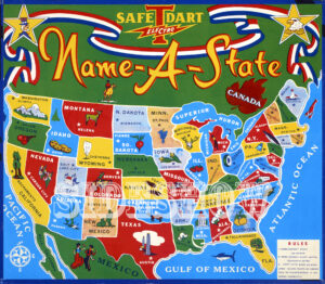 vintage graphic name a state dart board